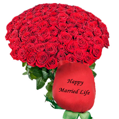 "Talking Roses (Print on Rose) (100 Red Roses) Happy Married Life - Click here to View more details about this Product